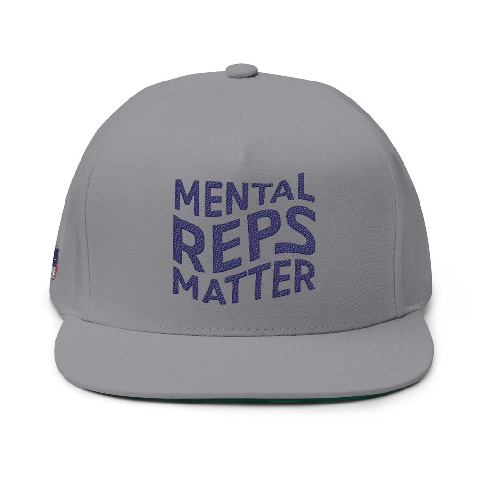White cap with "Mental Reps Matter" in blue text.