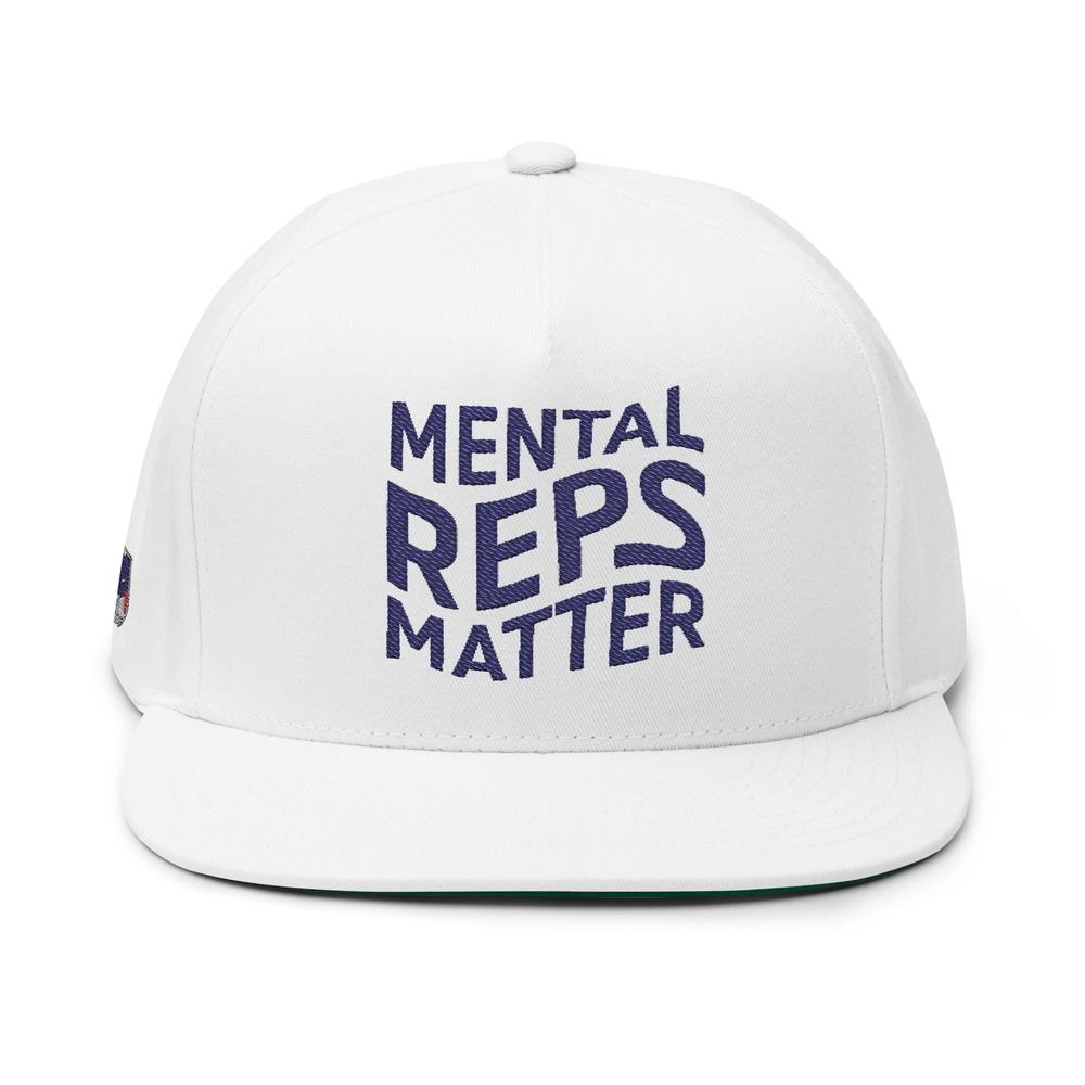 White cap with "Mental Reps Matter" in blue text.
