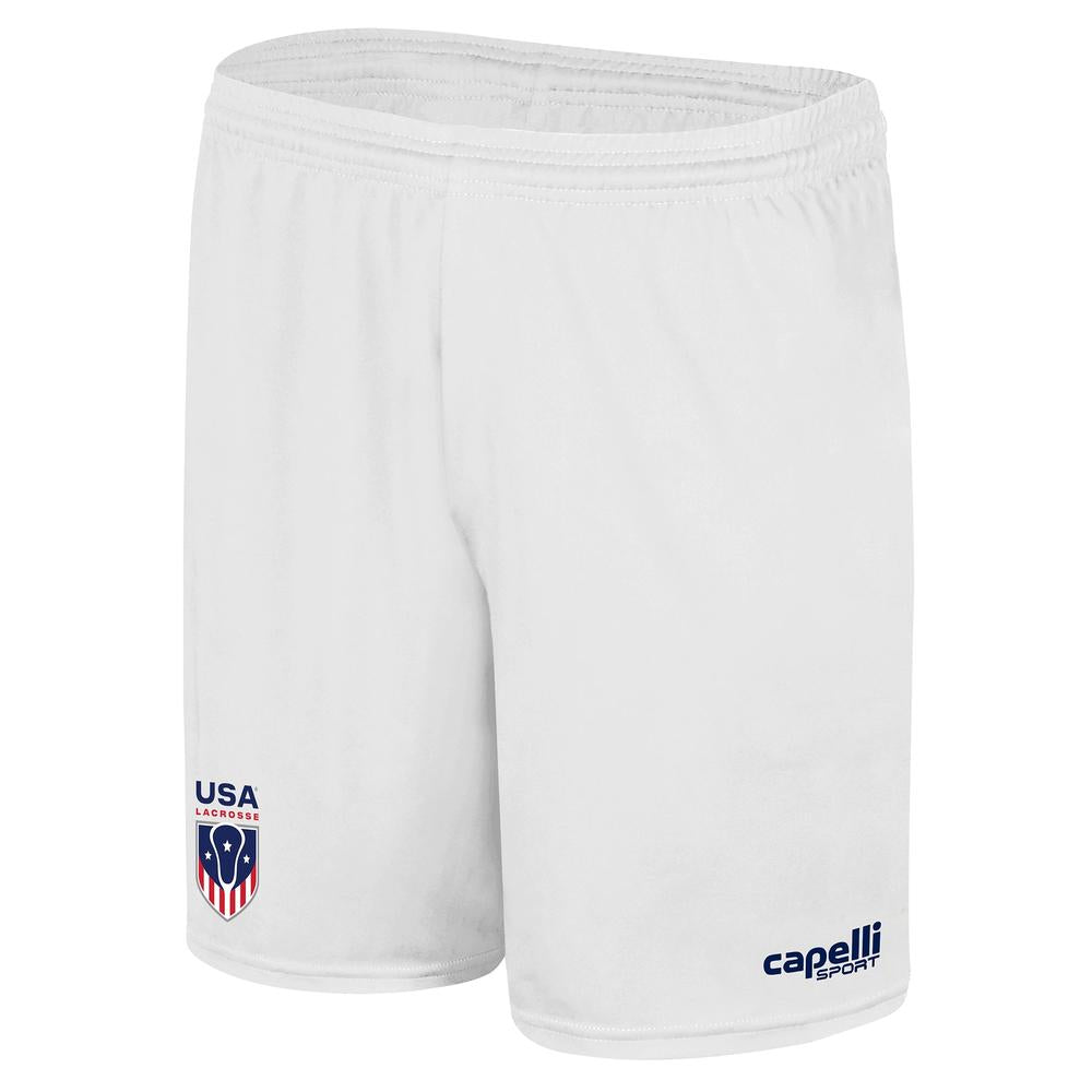 White sports shorts with USA logos.