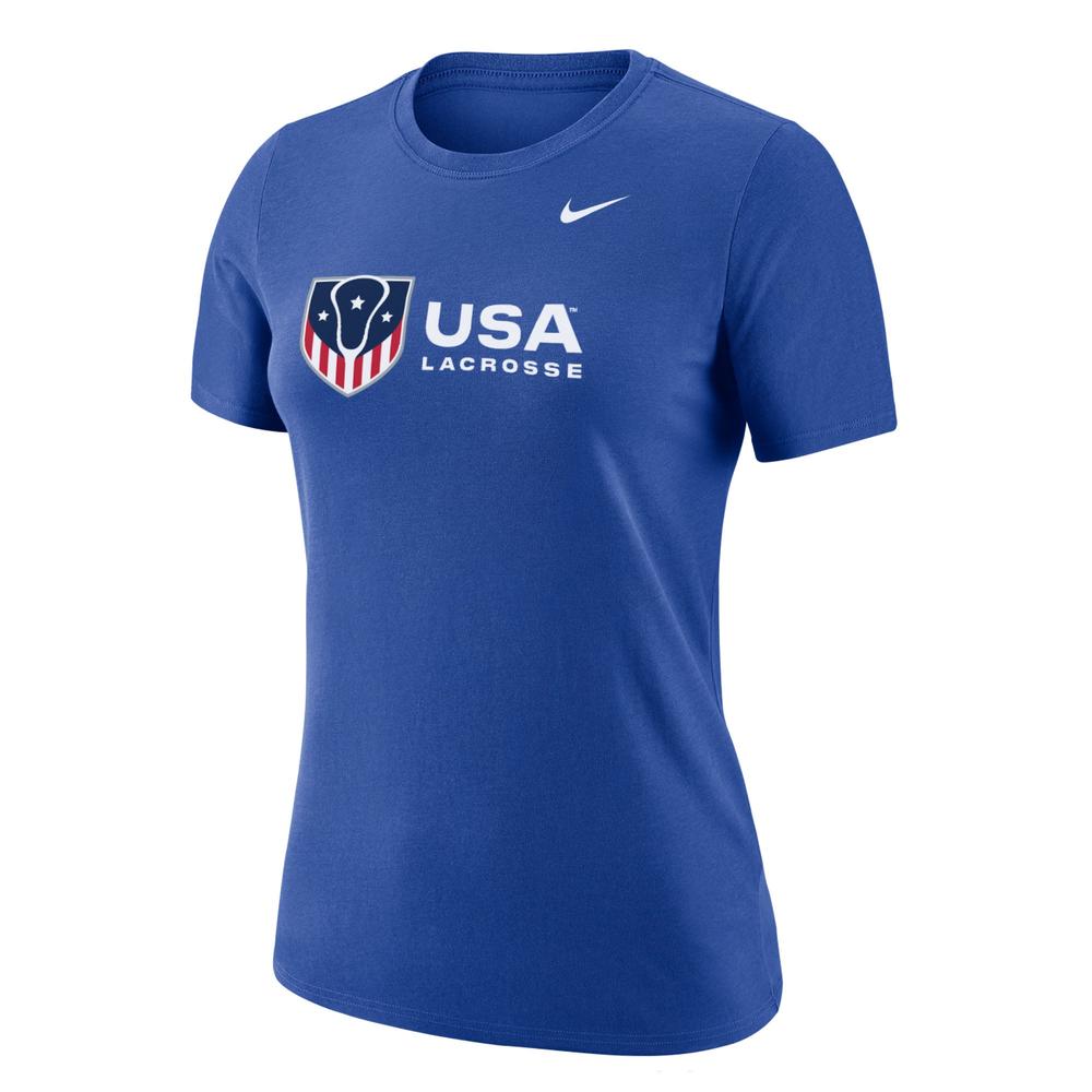 Blue Nike t-shirt with USA Lacrosse logo.