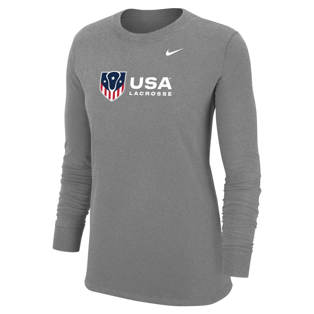 Gray long-sleeve shirt with USA Lacrosse logo and Nike swoosh.