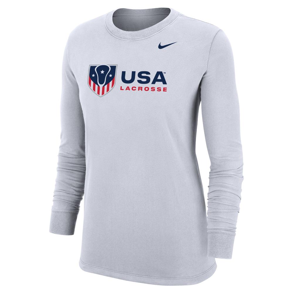 Gray long-sleeve shirt with USA Lacrosse logo and Nike swoosh.