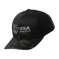 Black camo baseball cap with USA Lacrosse logo.