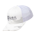 White and gray USA Lacrosse cap with mesh back.