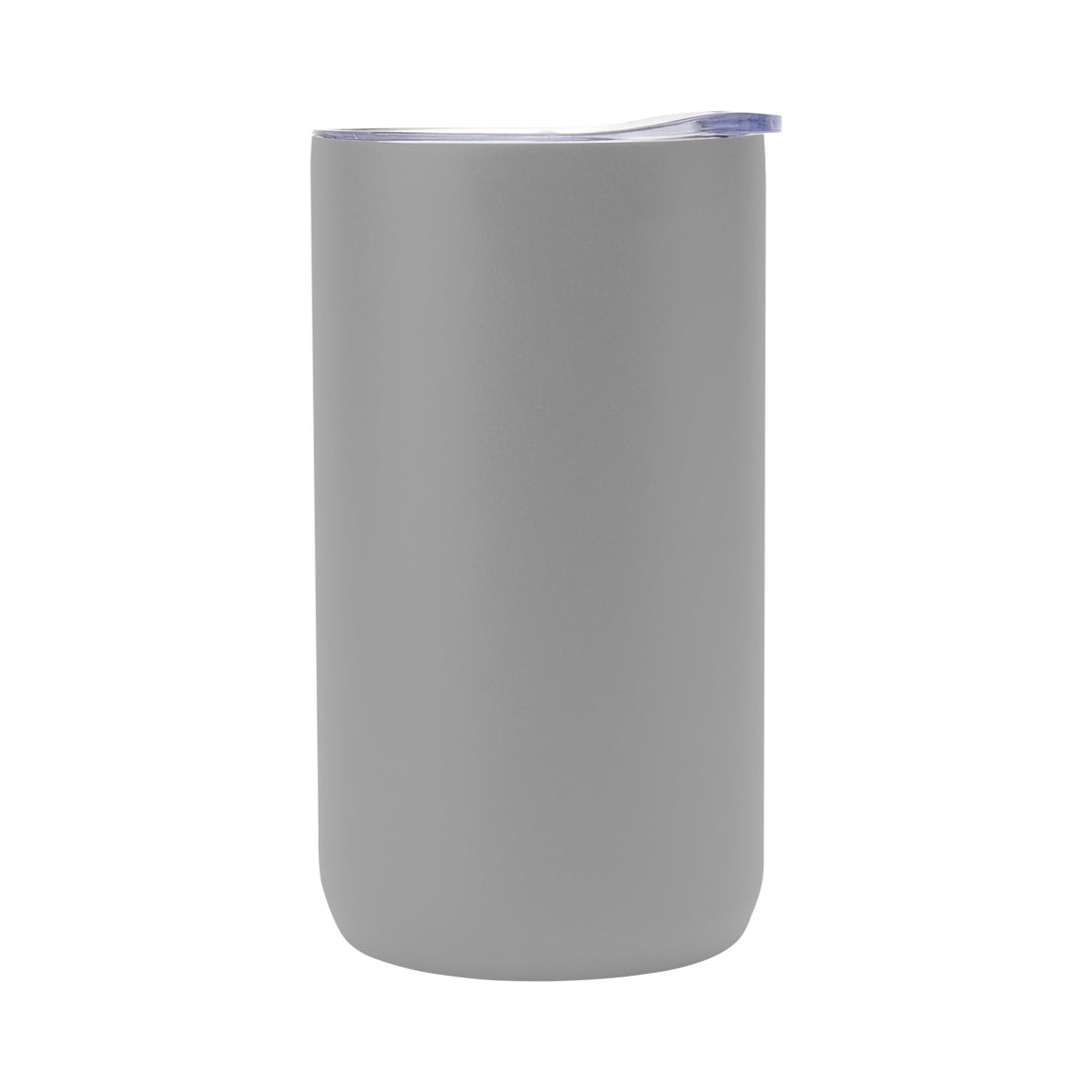 Gray cylindrical smart speaker with a blue accent on top.