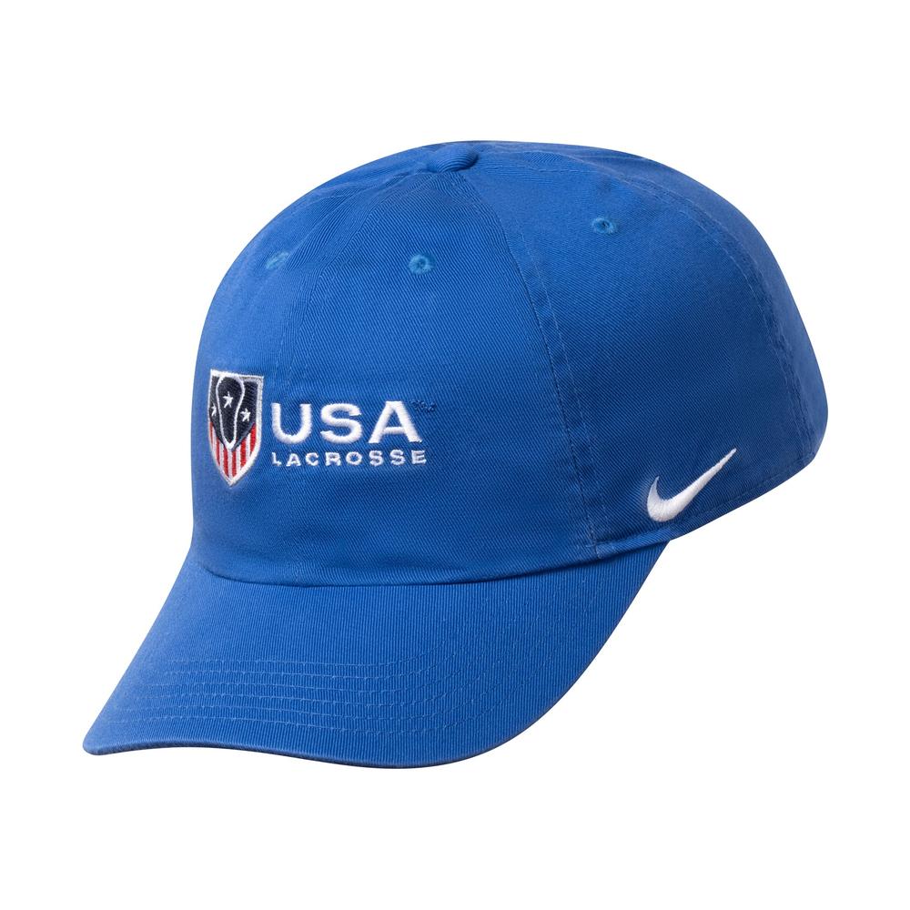 Blue baseball cap with USA Lacrosse logo on the front.