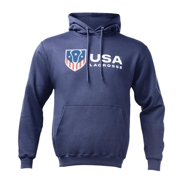 Navy blue hoodie with USA Lacrosse logo on the front.