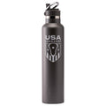 Black water bottle with USA Lacrosse logo.