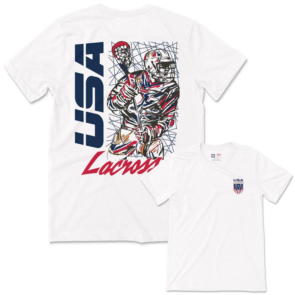 White T-shirt with USA Lacrosse graphic and logo.