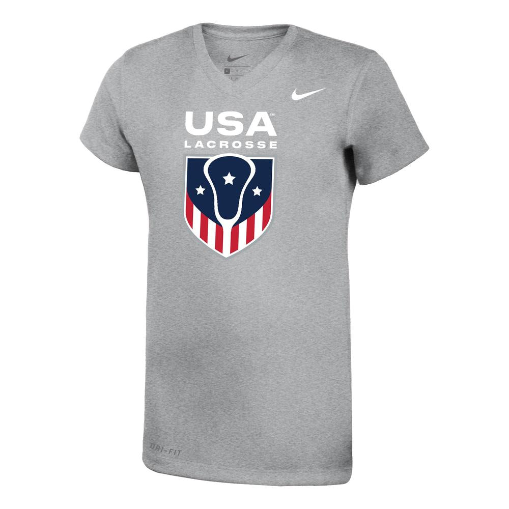 Gray T-shirt with USA Lacrosse logo and Nike swoosh.