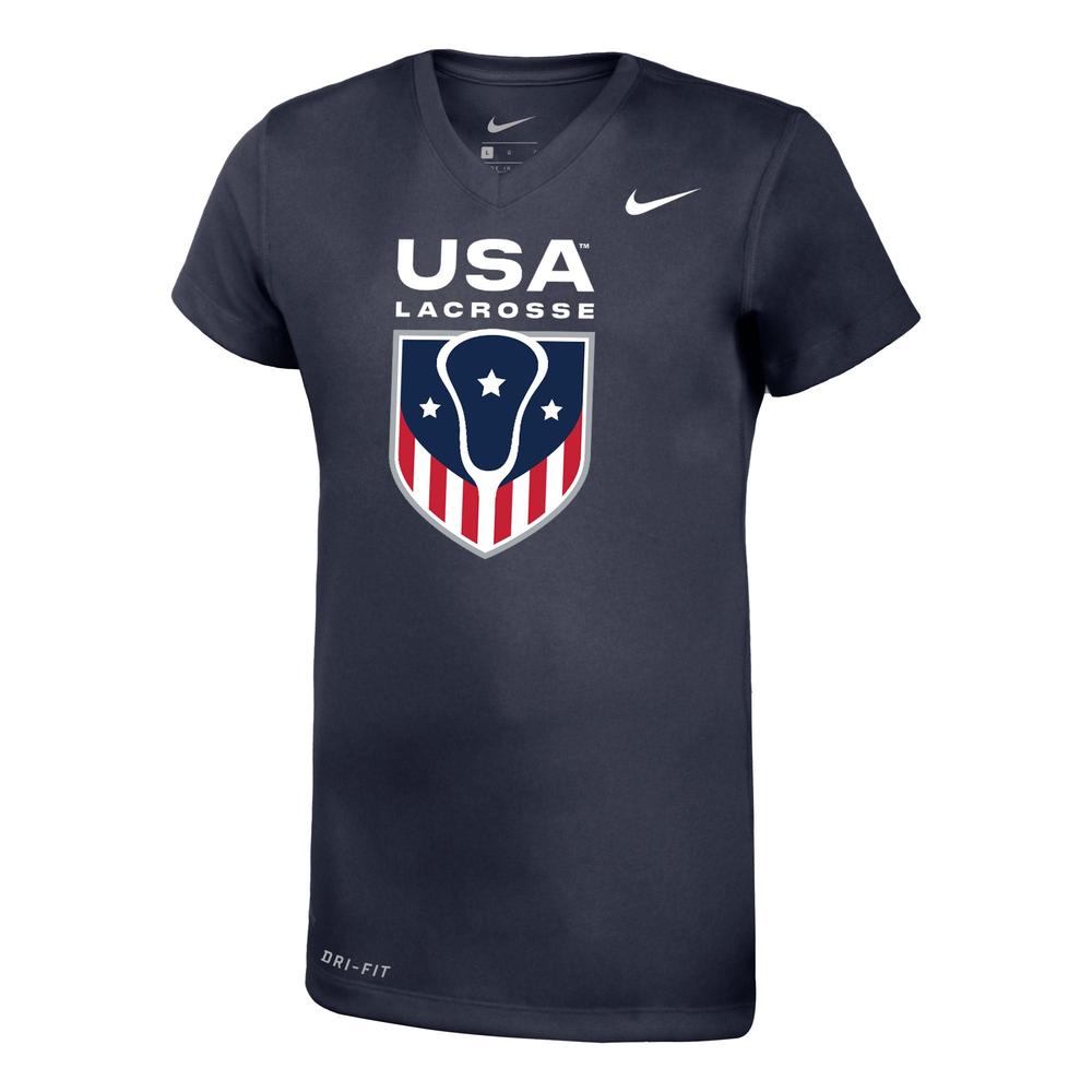 Gray T-shirt with USA Lacrosse logo and Nike swoosh.