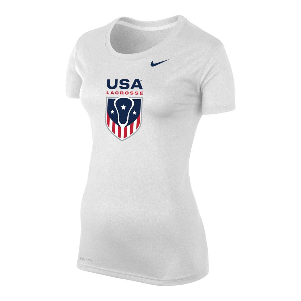 White Nike t-shirt with USA Lacrosse logo.