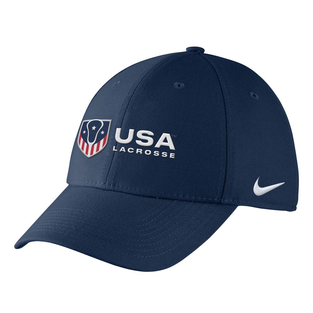 Navy blue USA Lacrosse cap with Nike logo on the side.