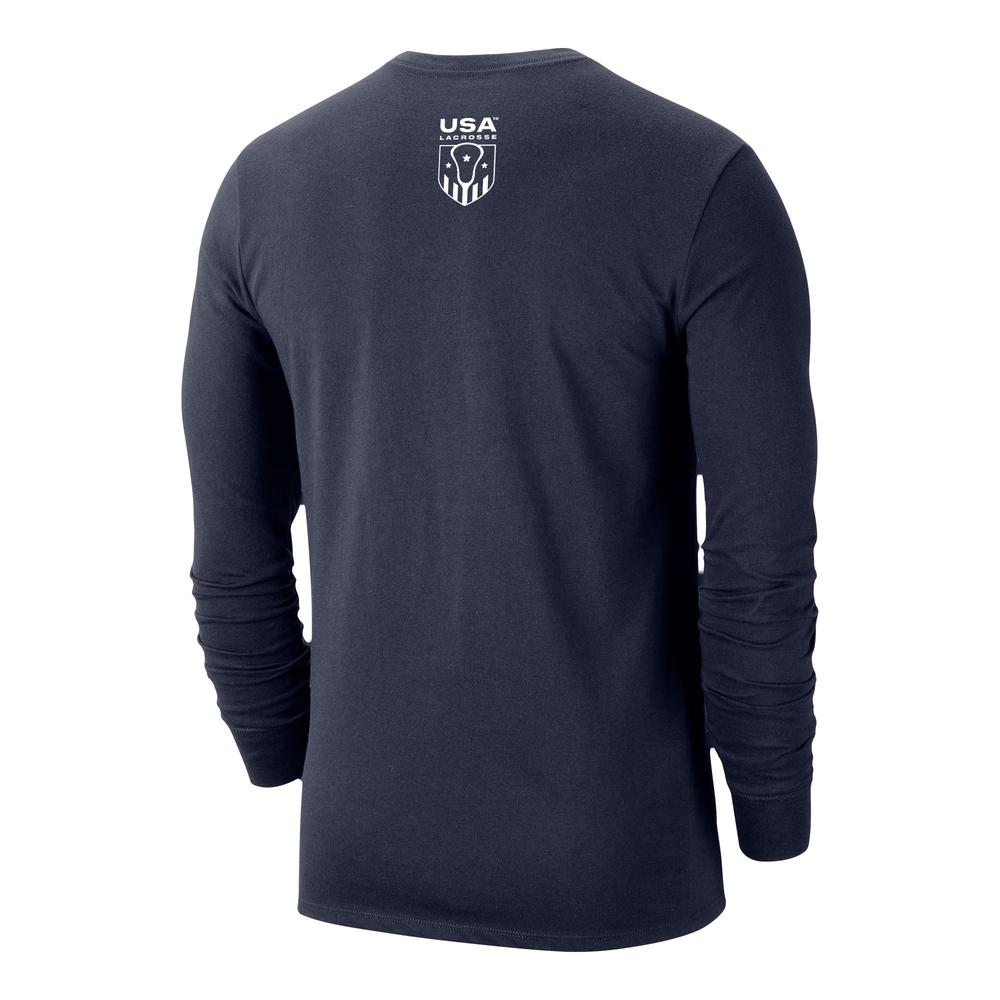 Navy long-sleeve shirt with USA logo on back.