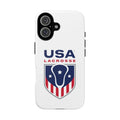 USA Lacrosse logo on a white phone case.