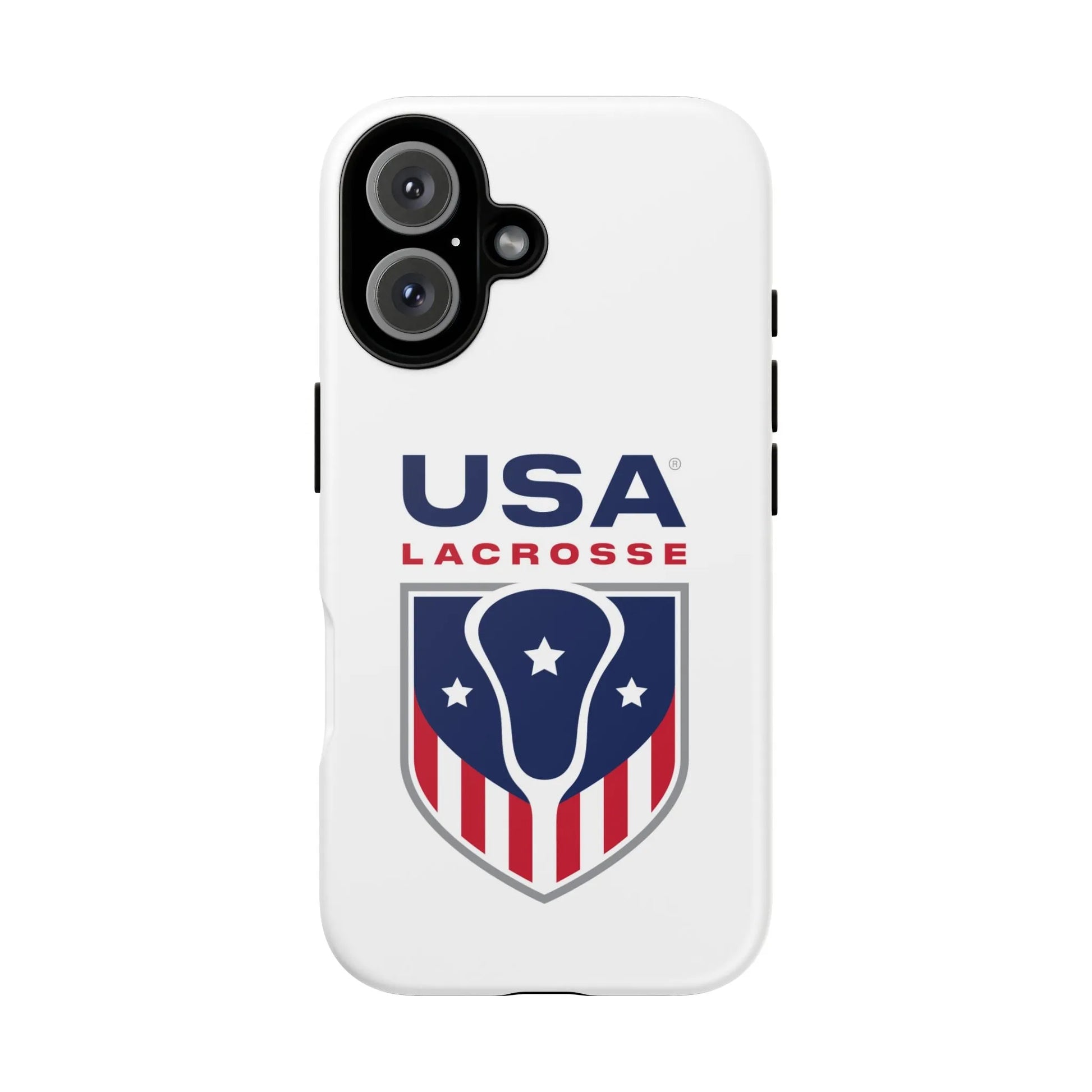 USA Lacrosse logo on a white phone case.