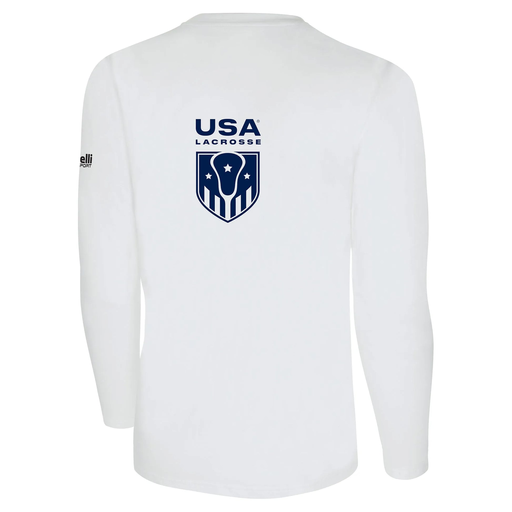 White long-sleeve shirt with USA Lacrosse logo on the back.