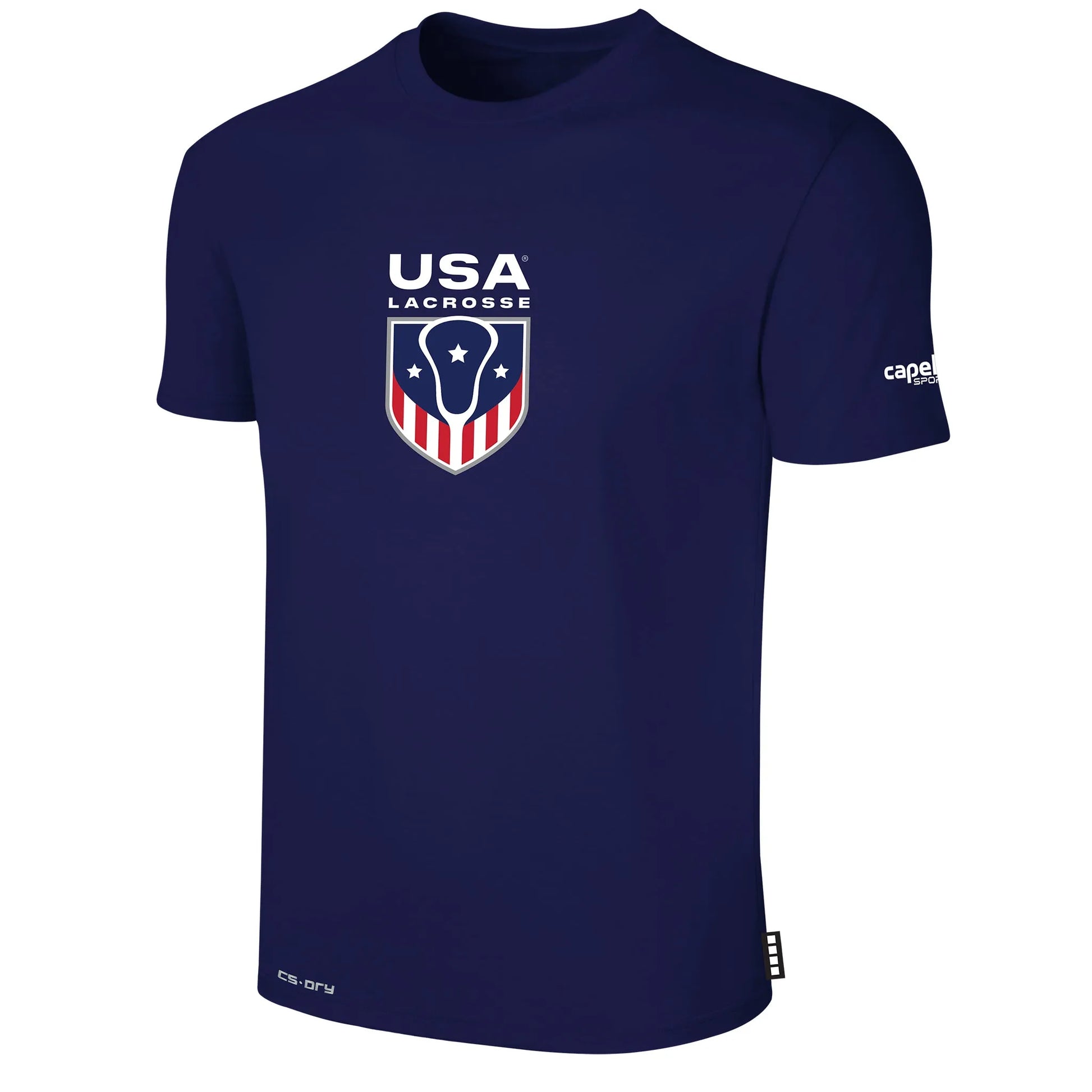 Navy blue T-shirt with USA Lacrosse logo on the front.