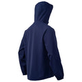 Navy blue hooded jacket shown from the back.