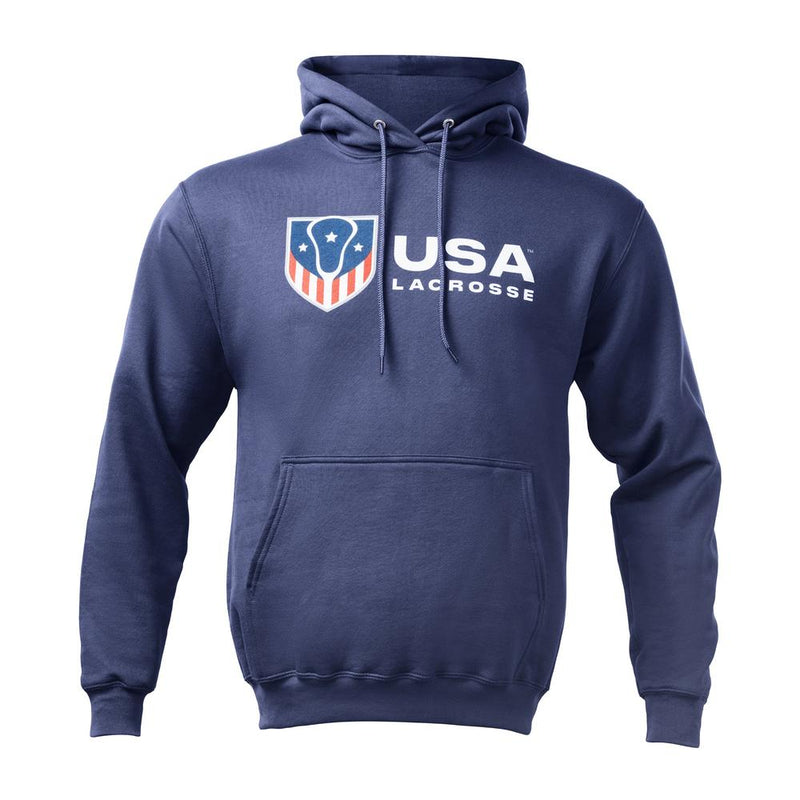 Navy blue hoodie with USA Lacrosse logo on the front.