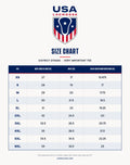 Size chart for the District DT6000 tee with body length, chest and sleeve in inches