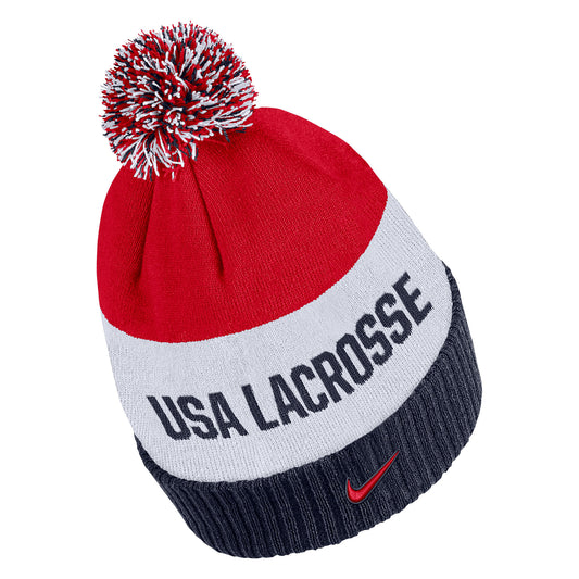 USA Lacrosse Nike Stripe Pom Beanie